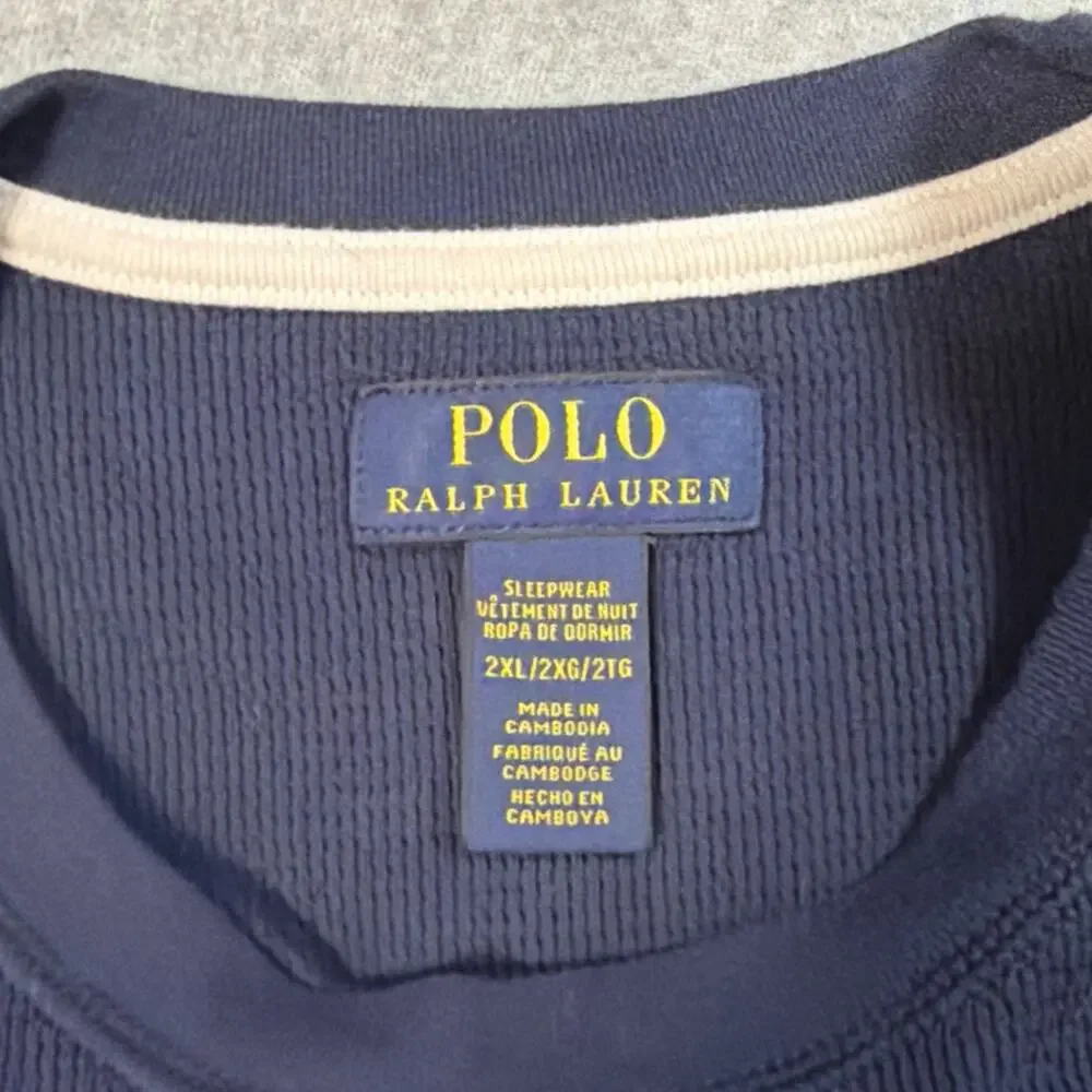 Polo Ralph Lauren Thermal Shirt Men’s XL Navy Waffle Knit Long Sleeve Sleepwear